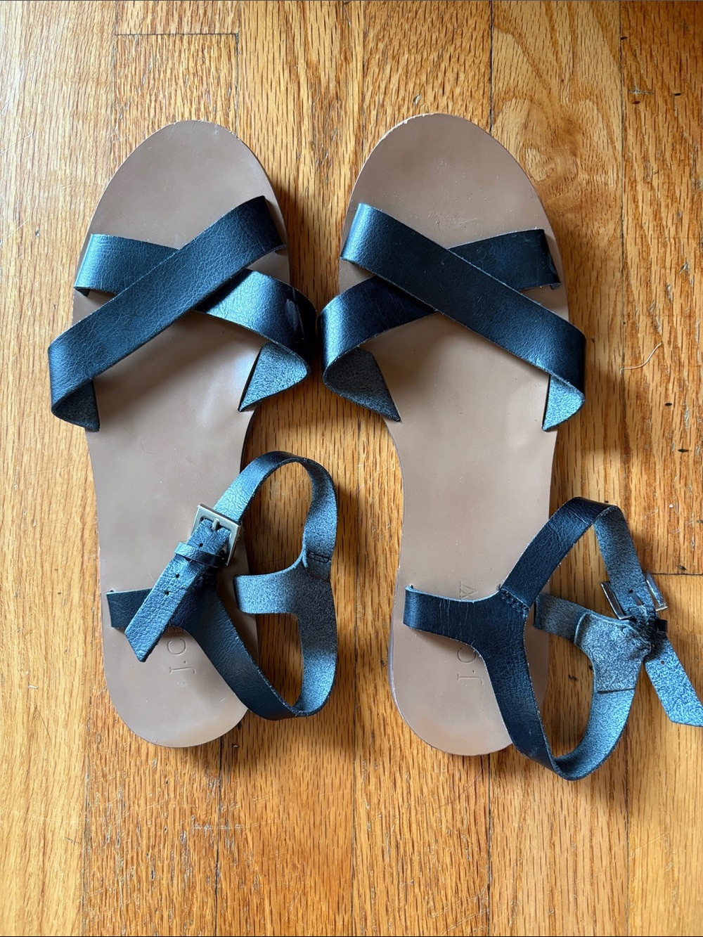J. Crew Black Crisscross Leather Strappy Sandals